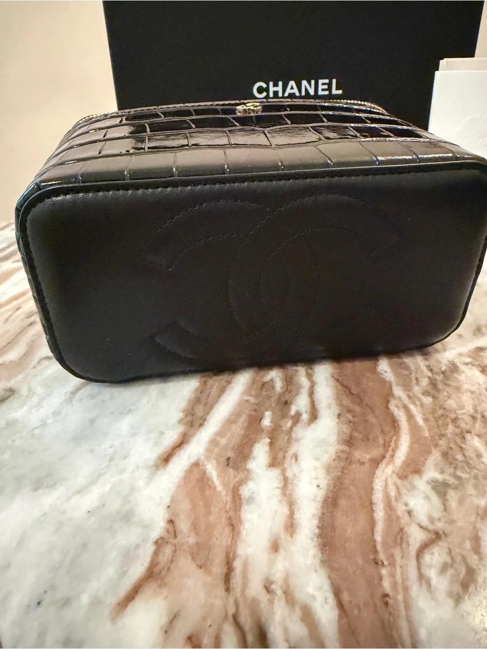 CHANEL Black Croc-Embossed Vanity Box Bag with Gold Hardware new with box